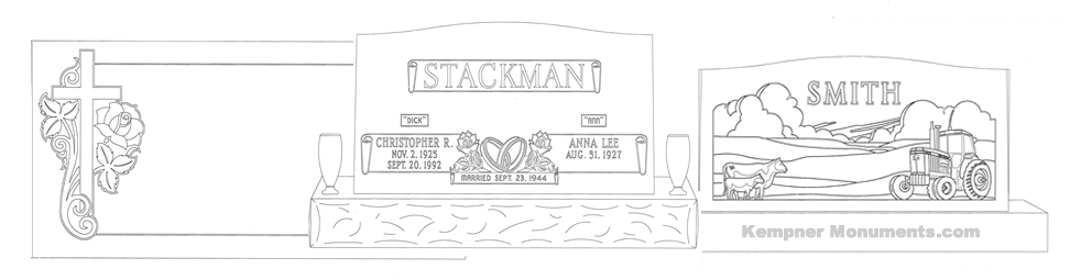 Headstone Pattern Concepts,Kempner Monuments Designs by Monucad Computer Systems / kempnermonuments.com